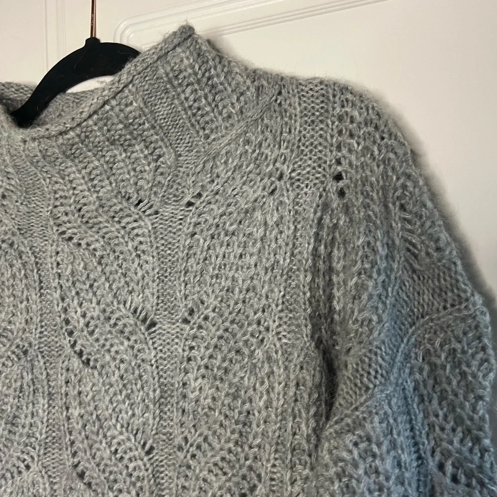 J. Crew pointelle Cableknit sweater alpaca blend
